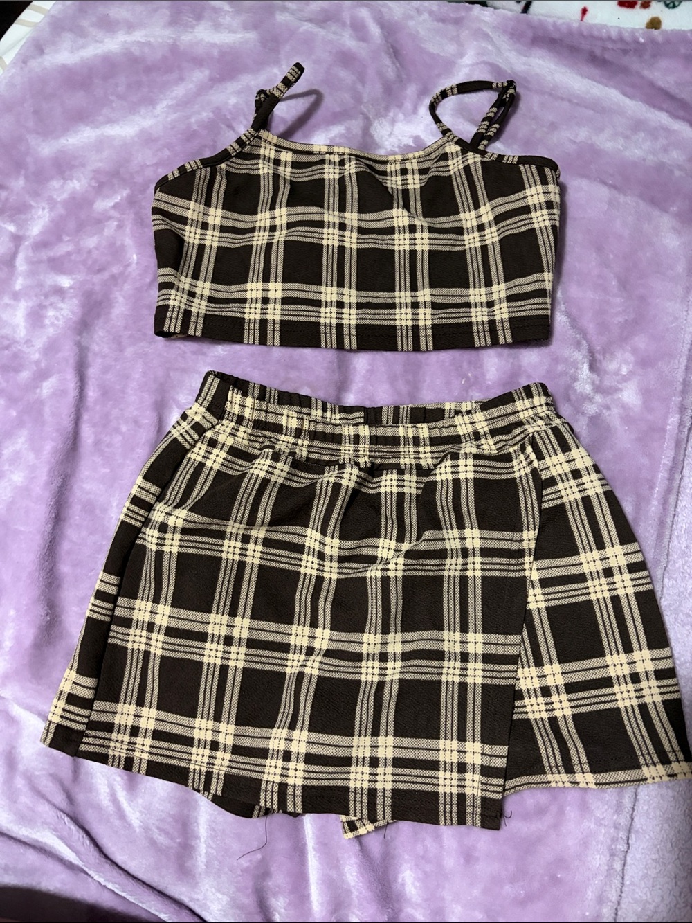 Plaid Chocolaye Brown and Cream Mini Skirt - Women's Skirt